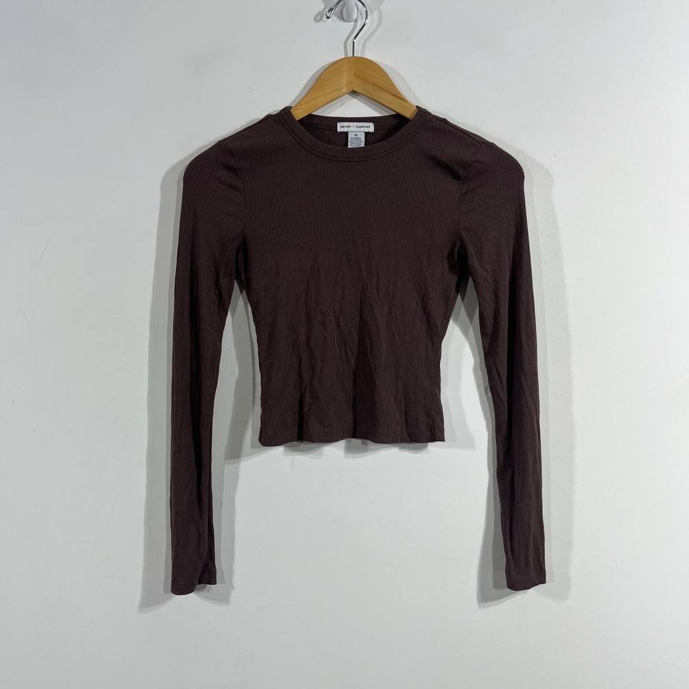 Women's Parisian Minimalist 90s Academia Ribbed Top Brown Size XS Capsule